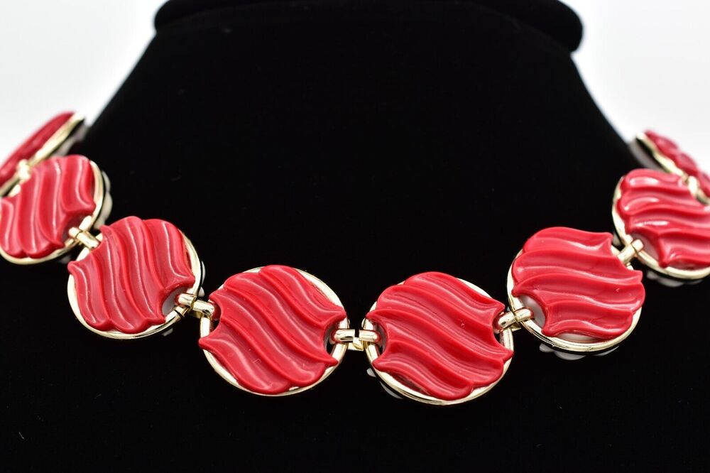 Vintage Reversible Choker Necklace Red White Made in Germany Signed 1970s Bin3D